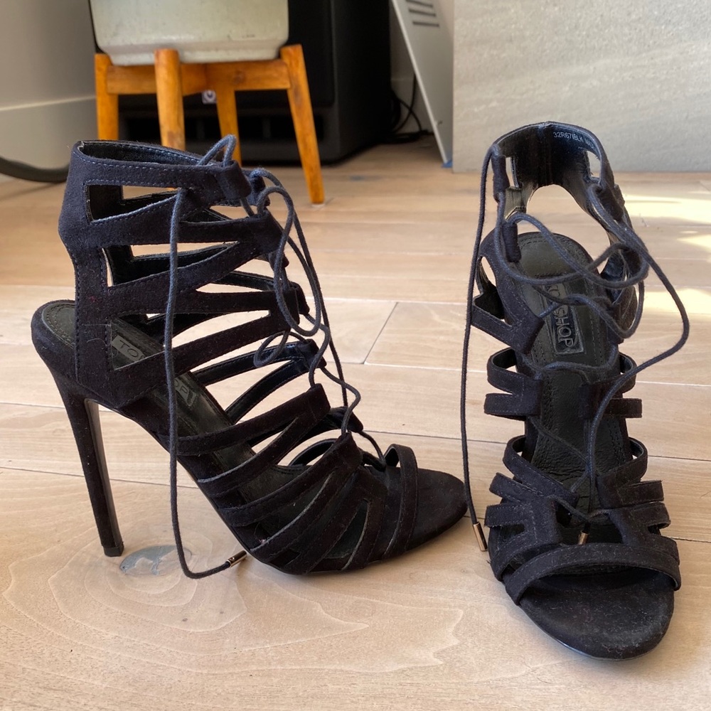 Top shop black suede heels 
Size 6 
4” heel